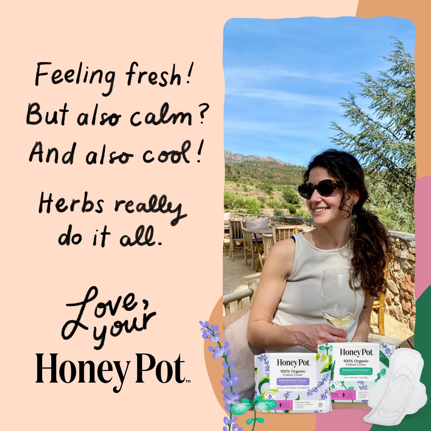 The Honey Pot Company - Cooling Herbal - Regular - Pads for Women