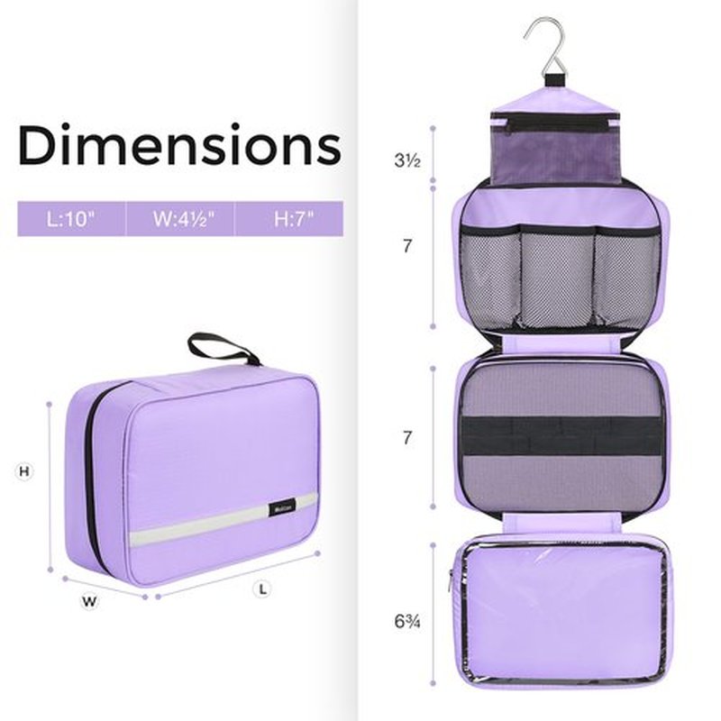 Maliton Travel Toiletry Bag for Women, Hanging Toiletry Bag with 4 Compartments, Portable and Waterproof Compact travel Bathroom Organizer,Ideal for Travel or Daily Life(Purple)