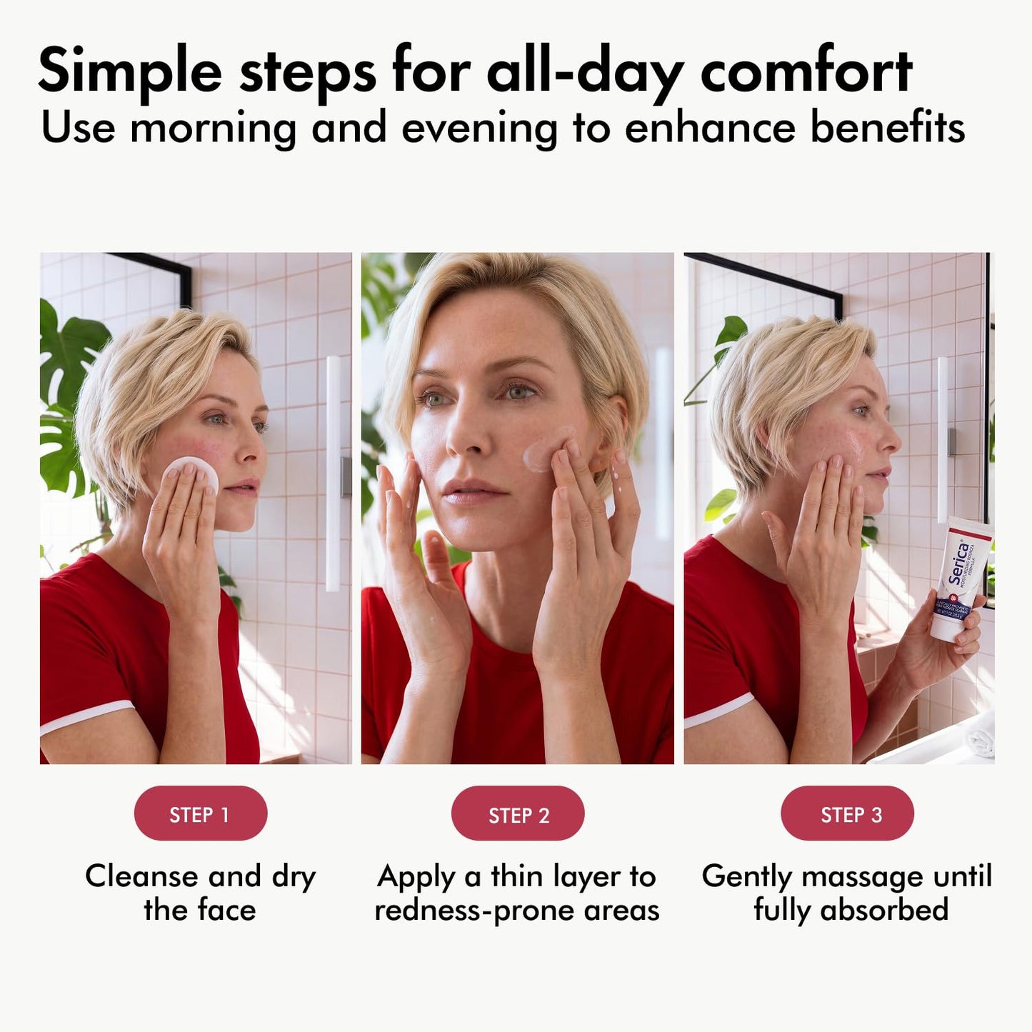 Serica Moisturizing Rosacea Formula (1 Oz), Helps Reduce Redness, Soothe Irritation, Improve Skin Texture & Tone, Homeopathic Face Moisturizer with Ceramides, Fatty Acids & Amazonian Oils