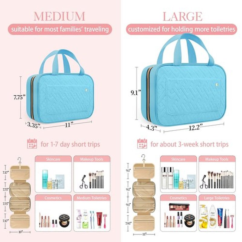 HOTOR Travel Toiletry Bag for Women with Hanging Hook - Portable Cosmetic Case, Toiletry Bag for Traveling Women, Waterproof Travel Essentials, Peacock-Blue