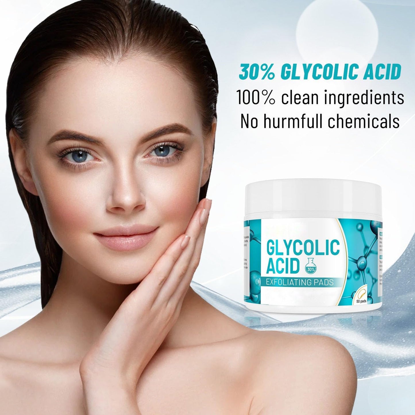 ARCHIDATE 30% Glycolic Acid Pads, Glycolic Acid Exfoliating Pad With Natural Extracts for Exfoliating Care, Rough Texture, Enlarged-Looking Pores, Oily-Looking Shine & Fine Line Appearance, 50 Pads