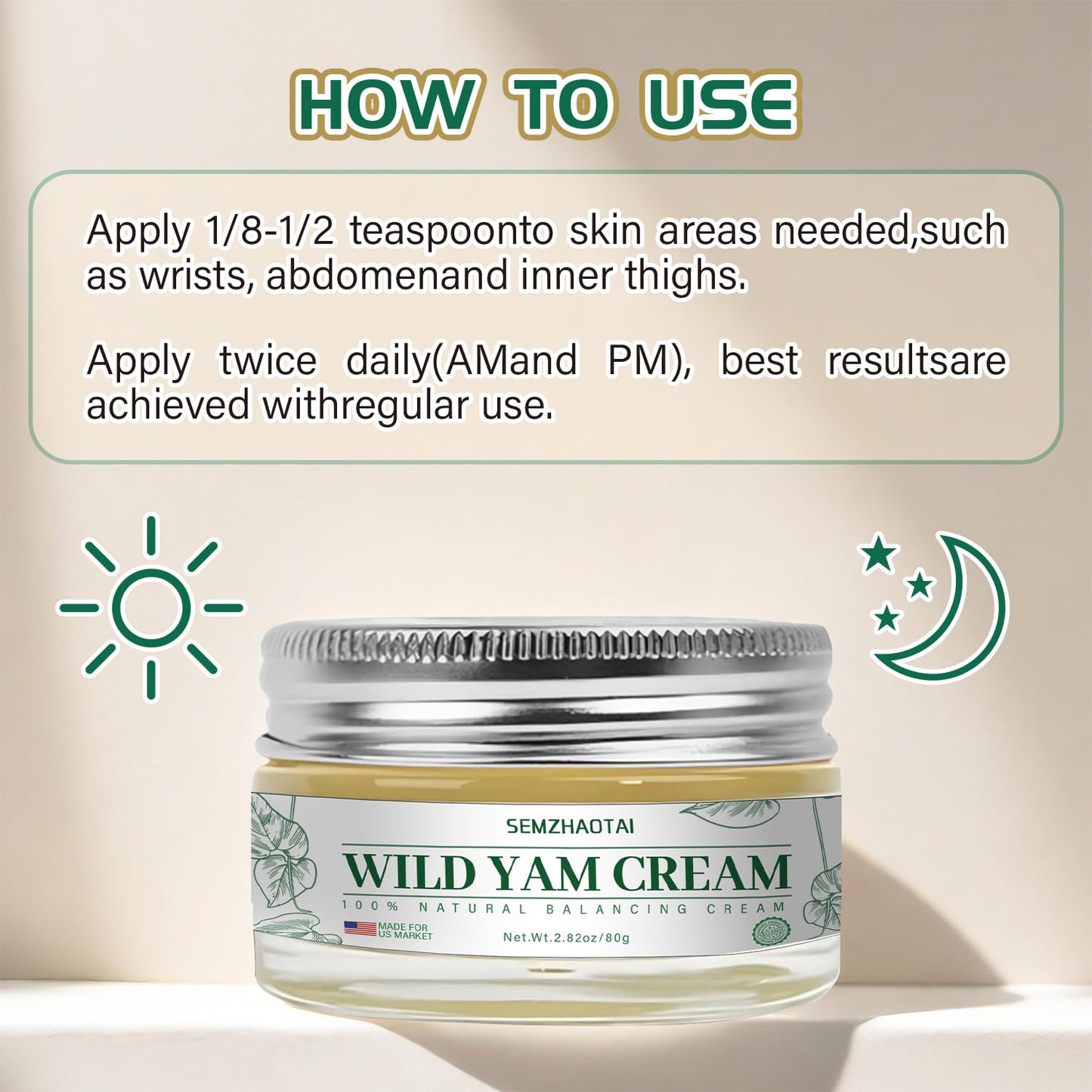 Organic Wild Yam Cream - Hormone Balance & Menopause Relief, Supports Hot Flashes & Night Sweats, 2.82 oz - Designed for the U.S. Market by SEMZHAOTAI