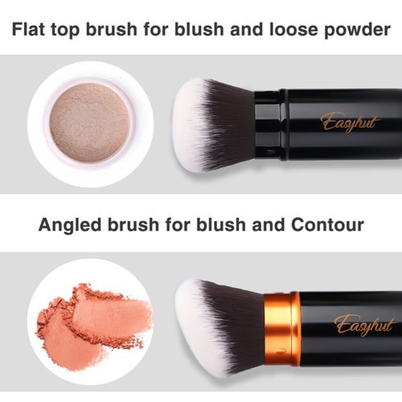 Retractable Kabuki Makeup Brushes 2 Pcs Foundation Blush Brushes Set Portable Powder Brushes with Flat and Angled Top for Liquid Cream Cosmetics Travel. (Orange black)