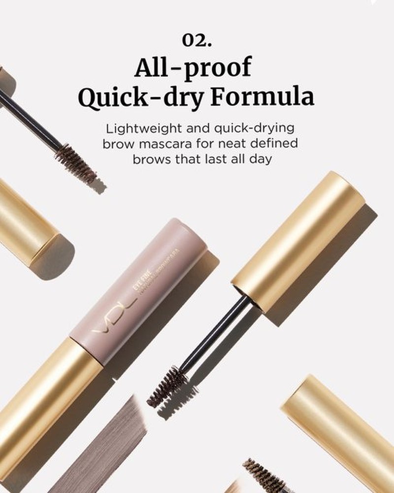 VDL Eye Fine Brow Mascara, 03 Light Brown - Natural Brow Color for Precise Results and Defined Brows (0.19 oz) | Korean Makeup