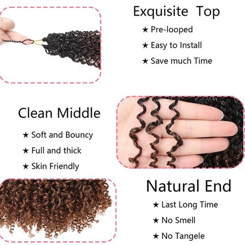 Fovbuty Yanky Twists Crochet Braids Hair Bohemian Ombre Brown Small Passion Twists Hair Senegalese Spring Twist Crochet Hair with Curls Synthetic Marlybob Crochet Braids Hair Extensions 1B/30#-9pack