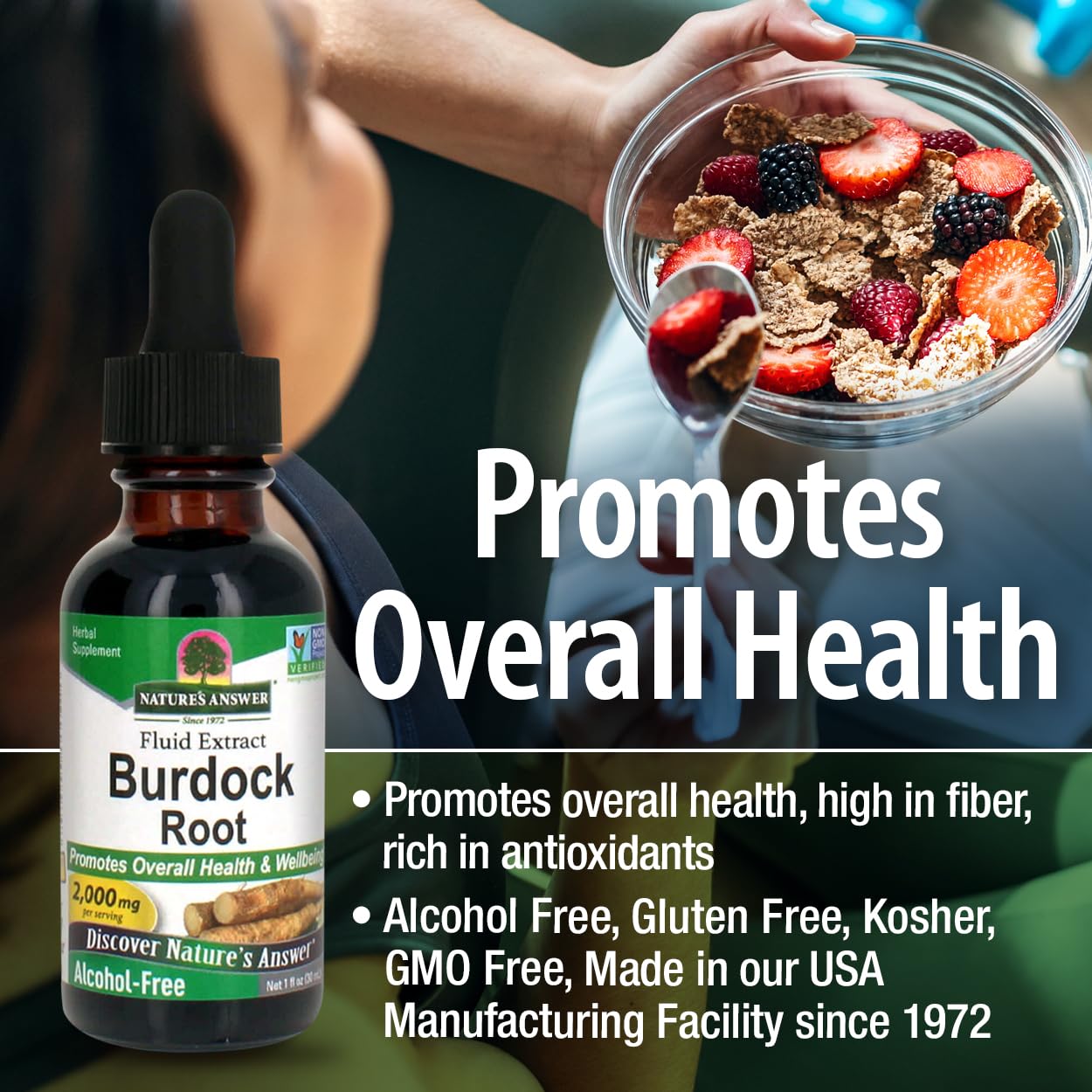 Nature's Answer Alcohol-Free Burdock Root 2000mg 1oz Extract | Promotes Overall Wellbeing | Gluten-Free, Non-GMO, Vegan, No Artificial Flavors or Preservatives | Single Count