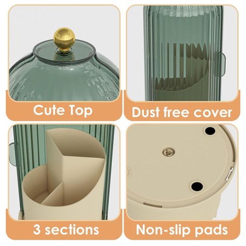 YOOLENS Makeup Brush Holder Organizer with Lid,360 Rotating Clear Dustproof Makeup Brushes Organizer for Vanity Desktop Bathroom Countertop, Green Beige