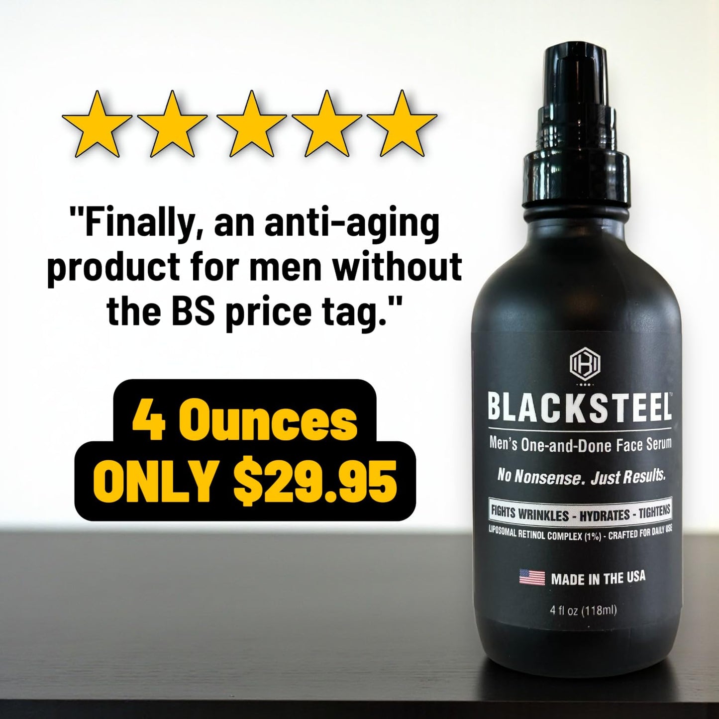 BLACKSTEEL Men’s Anti-Aging Face Serum with Retinol & Hyaluronic Acid | 4 oz (2-Pack)