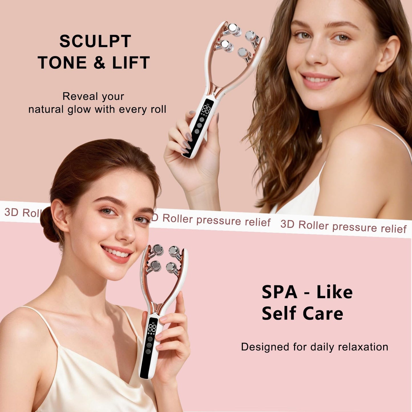CXGRISE Wireless Facial Massager, 3D Roller Electric Facial Roller, Rechargeable V-Shape Sculpting & Puffiness Relief Tool, Face Roller Lymphatic Drainage for Home & Travel Use (Ball)