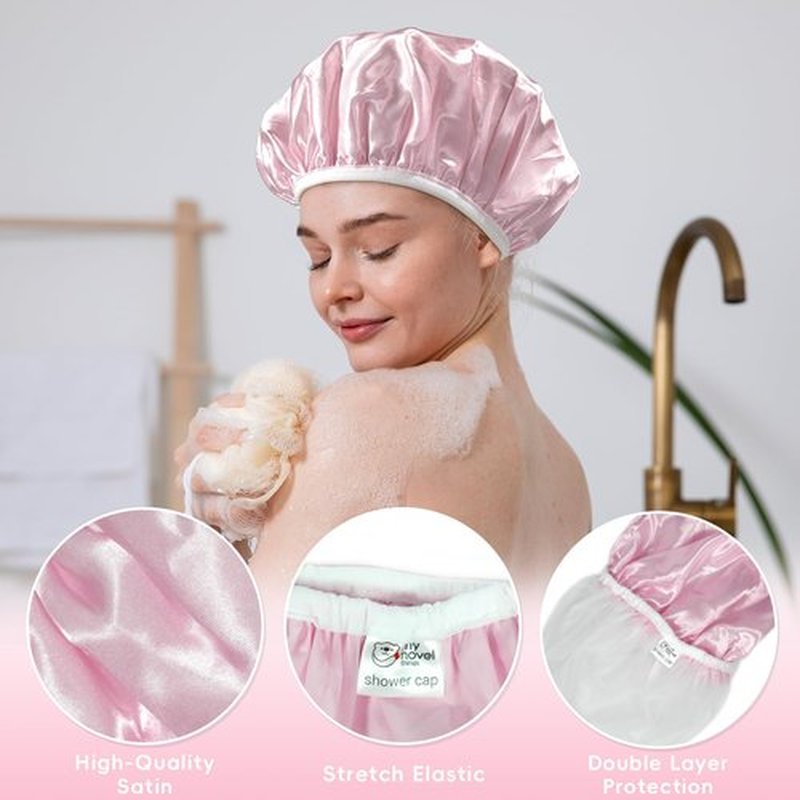 my novel things Hair towel wrap for women, Shower cap reusable waterproof, Shower cap and Hair Towel set, Come with a spa headband and wristbands Soft and Breathable for Long Thick Hair-SkinPink