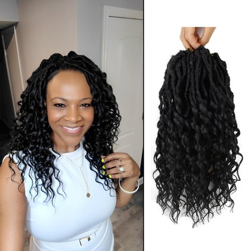 Crochet Hair for Women 12 Inch 8 Packs Deep Faux Locs Crochet Hair Goddess Locs Crochet Hair Soft Locs Pre Looped with Curly Ends Deep Wave Crochet Braids Locs Crochet Hair(Natural Black)