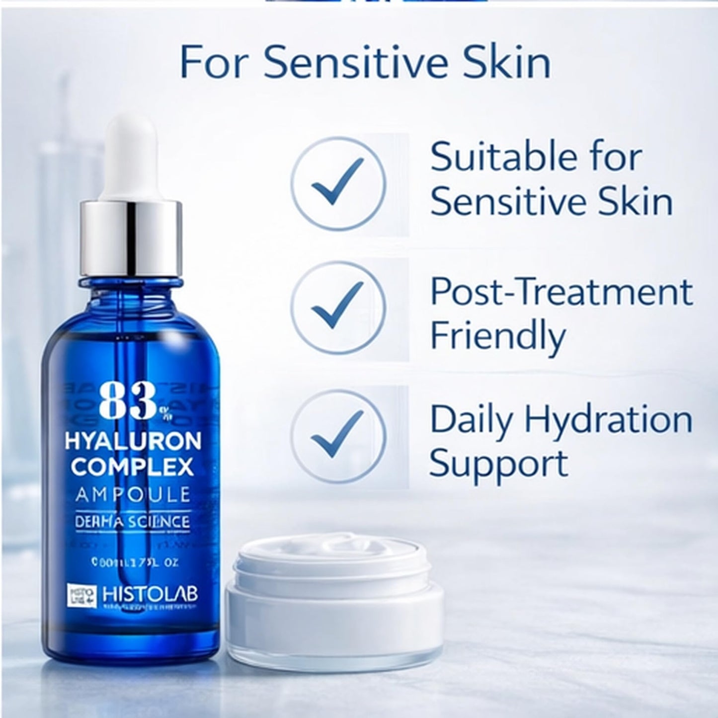HISTOLAB 83% Hyaluron Complex Ampoule – Upgraded Formula with Hyaluronic Acid Complex – Deep Hydration, Barrier Support, Elasticity & Moisture for Dry & Sensitive Skin (50ml / 150ml)