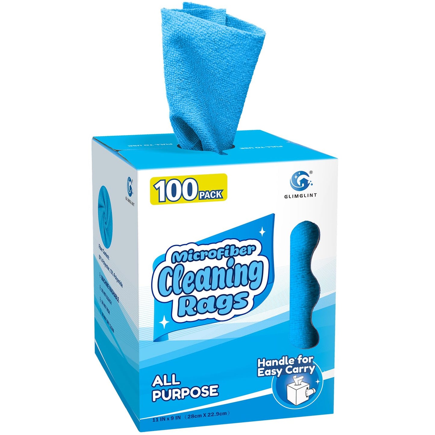 GLIMGLINT Microfiber Cleaning Cloth Box, Shop Towels 100 Pack Washable