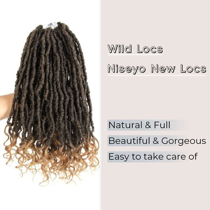 Niseyo Wild Locs 14 Inch Distressed New Faux Locs with Curly Ends 8 Packs Long Soft Pre-looped Goddess Locs Crochet Hair (T27, Ombre Honey Blonde)