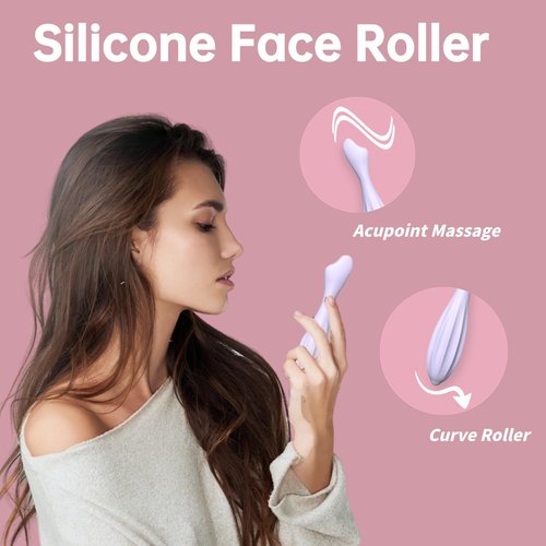 Silicone Facial Massage Roller, Face Massager Shapes Face Curves Improve Wrinkles, Body & Face Massager Skin Lifting Contouring Massage Tool Reduces Puffiness Promote Circulation for Women (Purple)
