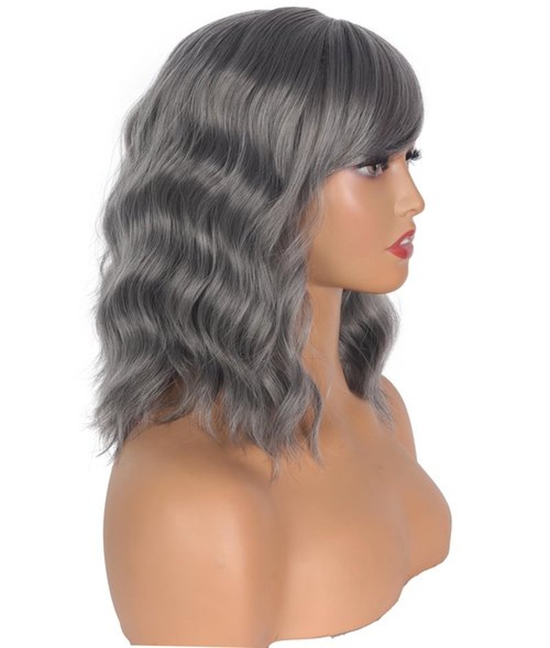 Short Wavy Gray Wigs For Black Women With Bangs Silver Grey Wavy Wigs Salt And Pepper Wigs For Women