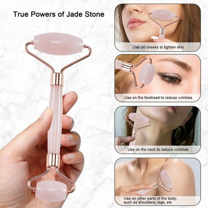 Jade Roller for Face, Facial Roller Massager Skin Care Tool, Gua Sha Facial Tools for Face, Neck, Eyes, Reduce Puffiness of The Skin (APink)