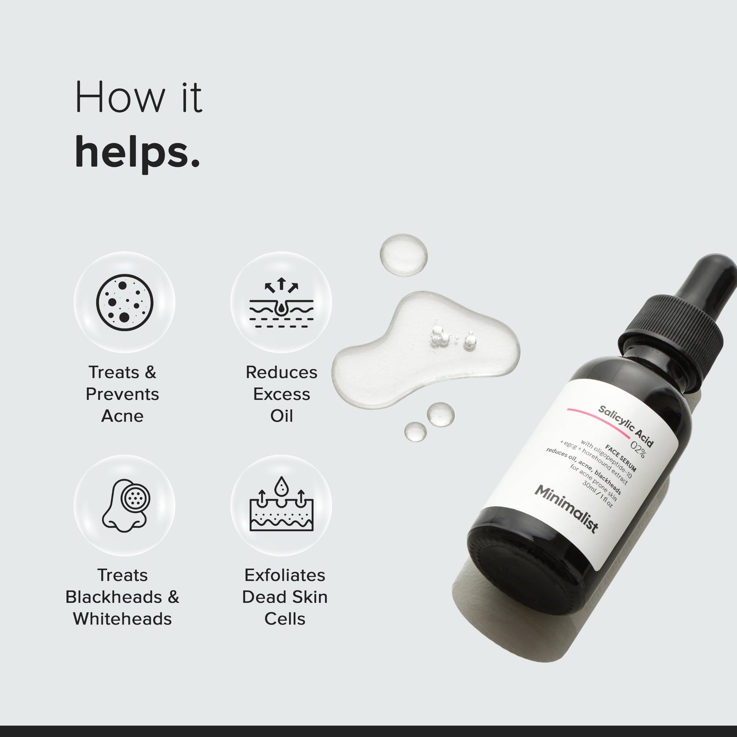 Minimalist Salicylic Acid 2% Serum For Acne, Blackhead & Open Pores | Reduces Excess Oil & Bumpy Texture | BHA Liquid Exfoliant for Acne Prone & Oily Skin | For Women & Men | 1 Fl Oz/30ml