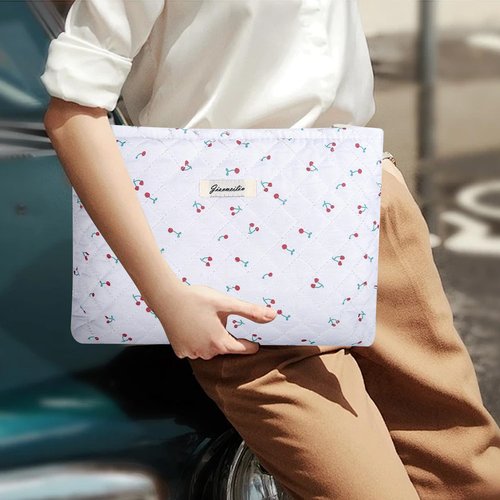 Wudimeitt Cosmetic bag Makeup bag Preppy Cute Corduroy Toiletry bag for women travel essentials (Red cherry)
