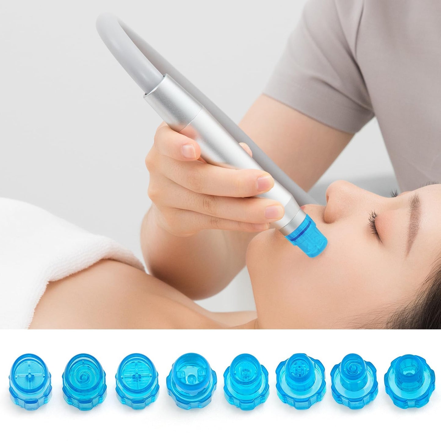 Elitzia Plastic Microderma Heads Facial Aqua Peel Tips Water Peeling Caps Facial Care Skin Cleaning Tool Beauty Machine Replacement Spare Parts 8pcs Per Set （Capri Blue）