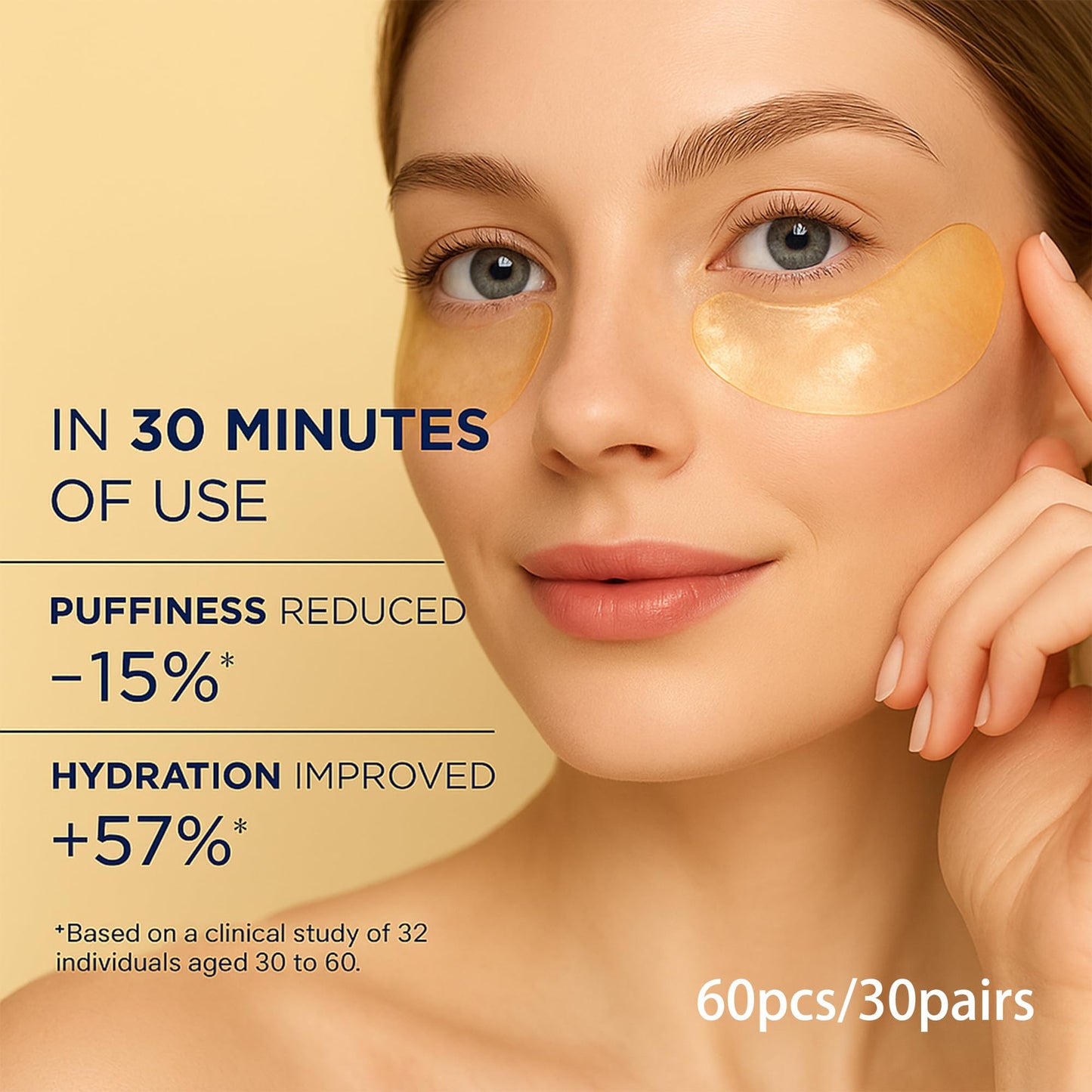 MAVENI 24K Gold Eye Mask-Under Eye Patches for Dark Circles-60 Pcs for Puffy Eyes,Anti-Aging,Bags & Wrinkles,Boost Lift & Firm the Look of the Eye Area,Hydrating, Anti-Wrinkle & Cooling