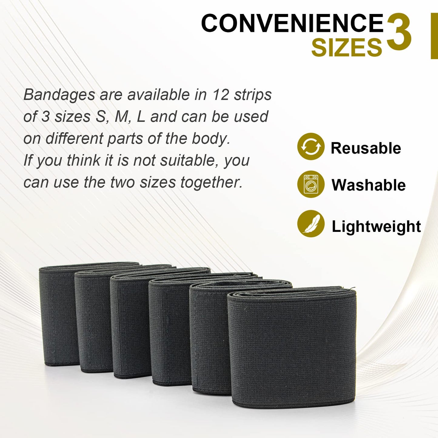 Elitzia Elastic Bandages 6-Pack for Lipo Machine Pads - 3 Sizes (21.85/19.4/12.9 Inch) | High-Density Fabric Straps, Body Contouring, Multi-Use Beauty Device Accessories ET2021P