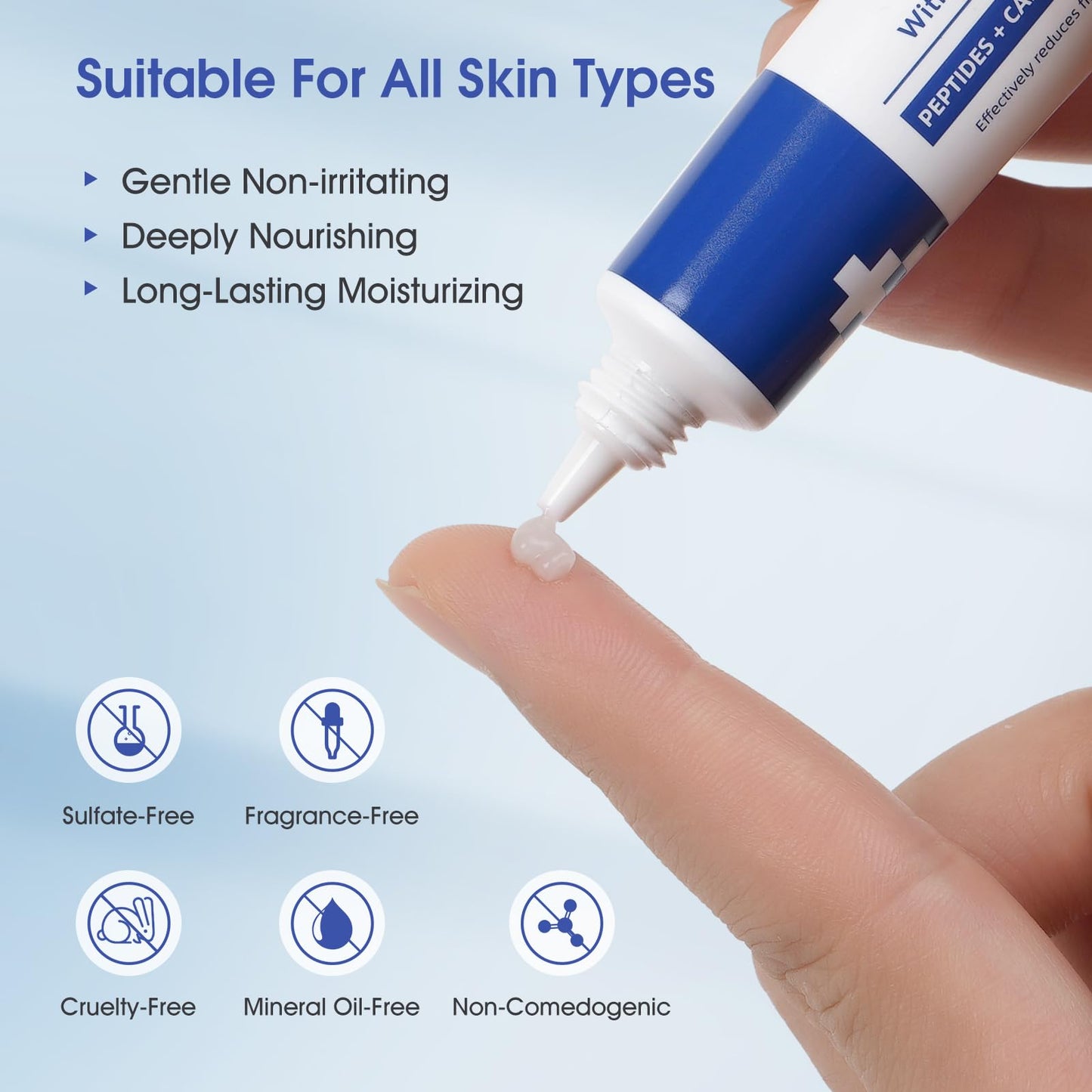 ceedoo Anti-Aging Eye Cream for Wrinkles, Fine Lines and Crows Feet - Peptides, Caffeine, Niacinamide and Ceramides - Firms Skin, Strengthens Barrier - 0.5 fl oz, Men and Women