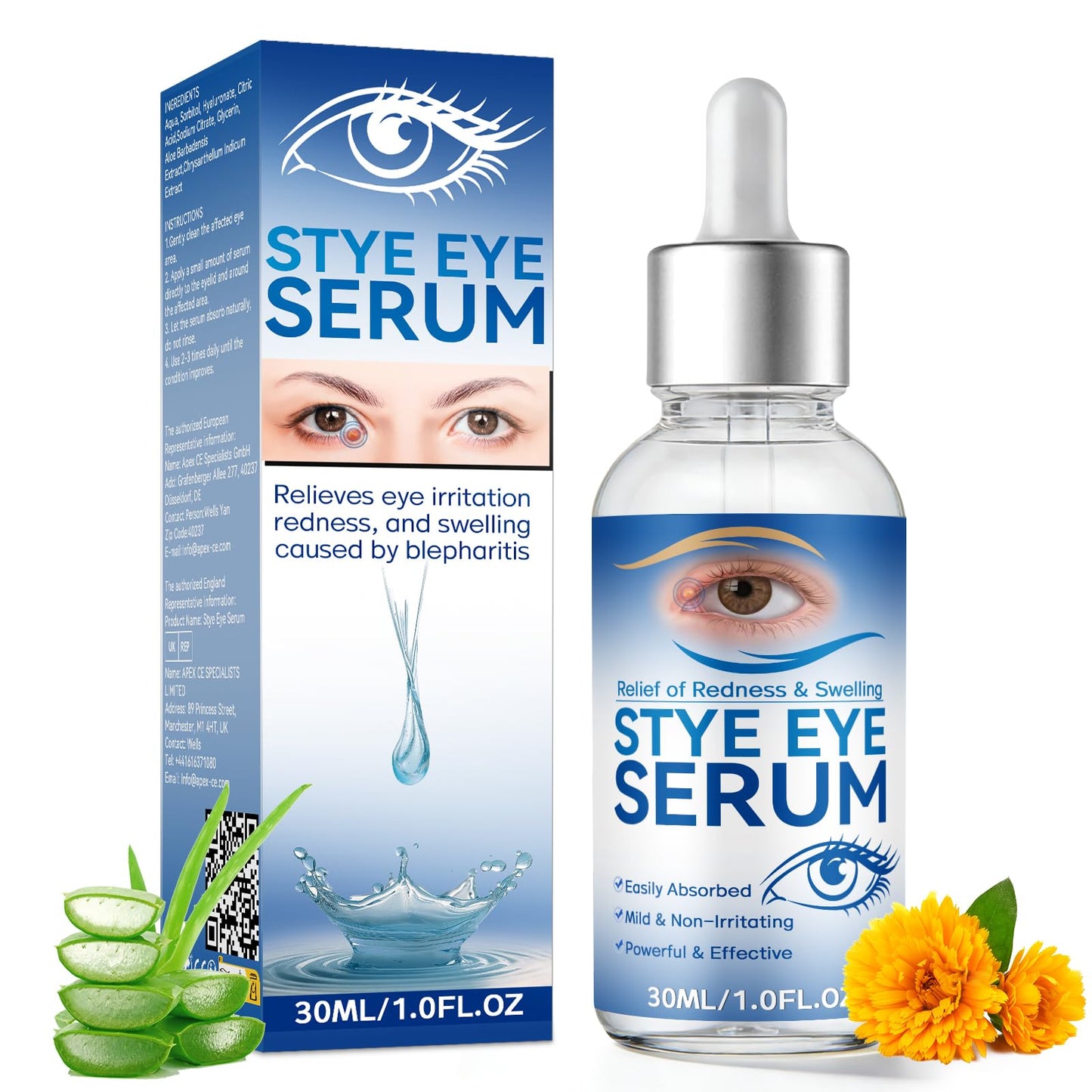 Stye Eye Treatment, 30ml Natural Eye Serum, Eye Stye Relief Serum for Eye Styes, Blepharitis, Chalazions and Dry Eyes Treatment, Daily Area Cleansing, Relieves Dryness and Restores Healthier Skin