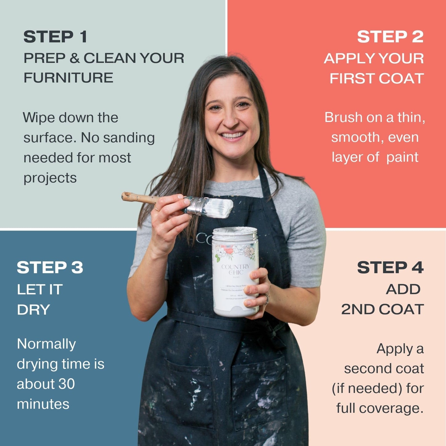 Country Chic All-in-One Chalk Paint for Furniture, Cabinets, Home Decor, Eco-Friendly, Matte Finish, Built-In Primer & Top Coat for Wood, Metal - Driftwood (Brown) - Quart 32 oz (950 ml)