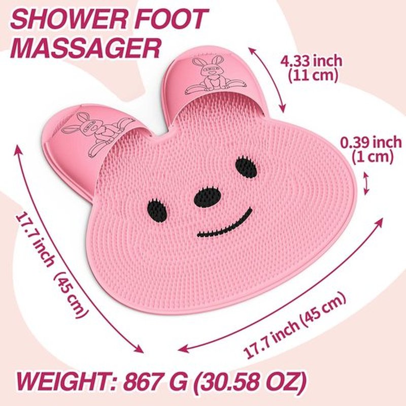 Manmihealth Extra-Large Shower Foot Scrubber Mat with Non-Slip Suction Cups, Rabbit-Shaped Silicone Foot Scrubber in Shower for Men & Women (Pink)