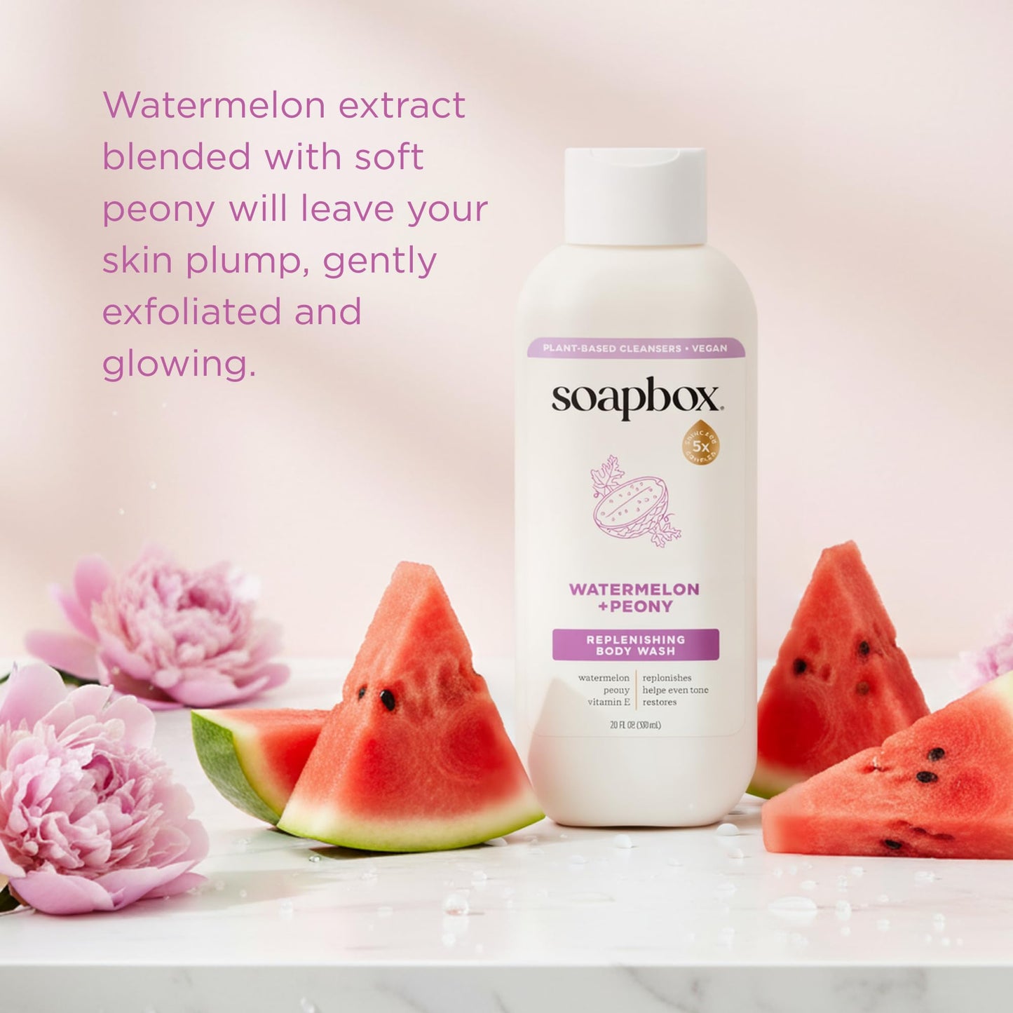 Soapbox Moisturizing Body Wash, Watermelon & Peony Shower Gel - Hydrating Natural Body Wash with Shea Butter - Clean Ingredients Free of Harsh Chemicals, Sulfates, Parabens & Silicones - 3 Pack