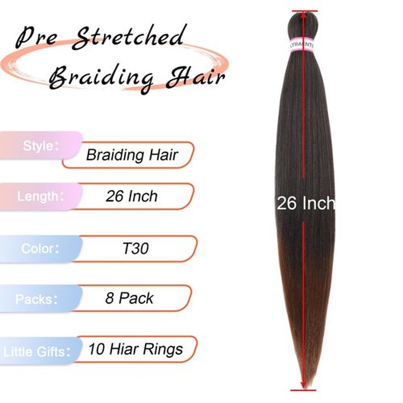 Braiding Hair Pre Stretched 26 Inch 8 Packs Brown Ombre Braiding Hair For Women Knotless Box Braids Hair Extension Yaki Texture Hot Water Setting Variety Styles Braiding Hair