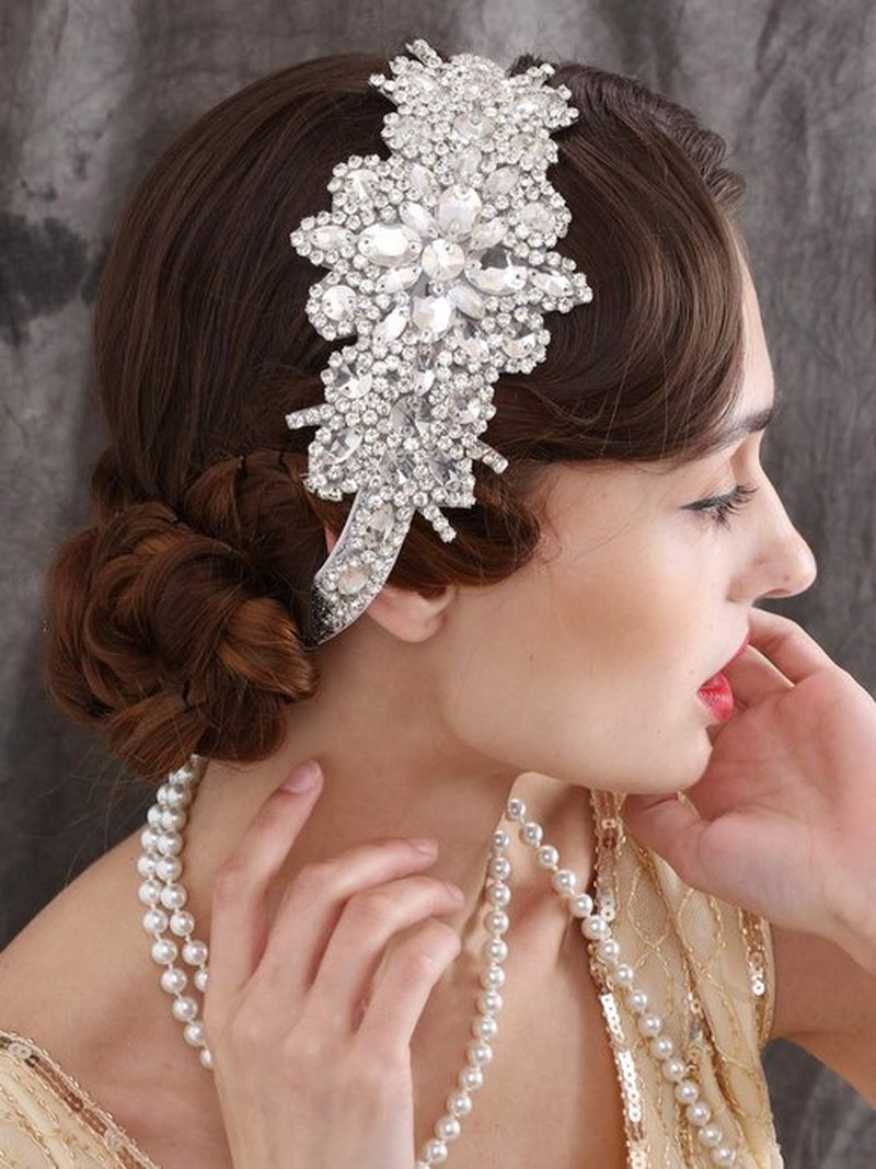 SWEETV Rhinestone Flapper Headband-Elastic 1920s Headpiece, Great Gatsby Hair Accessories for Women