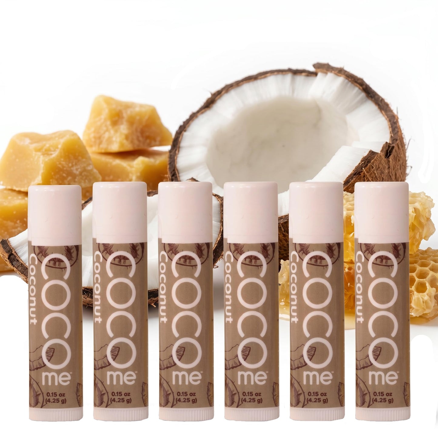 CoCo Me Coconut Beeswax Lip Balm – Organic Lip Balm with Virgin Coconut Oil & Beeswax - Natural Lip Balms & Moisturizers for Deep Lip Protection, Repair & Hydration All Day Long - 0.15oz - 6 Pack