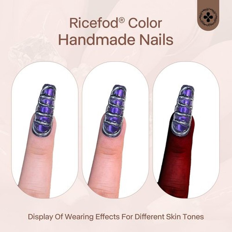 Ricefod Press on False Nails Handmade Black Silver Fake Nails with Snake Pattern Design 10 Pcs Reusable Luxury Nails Press on Nails Coffin Cool Style (Size:Small)