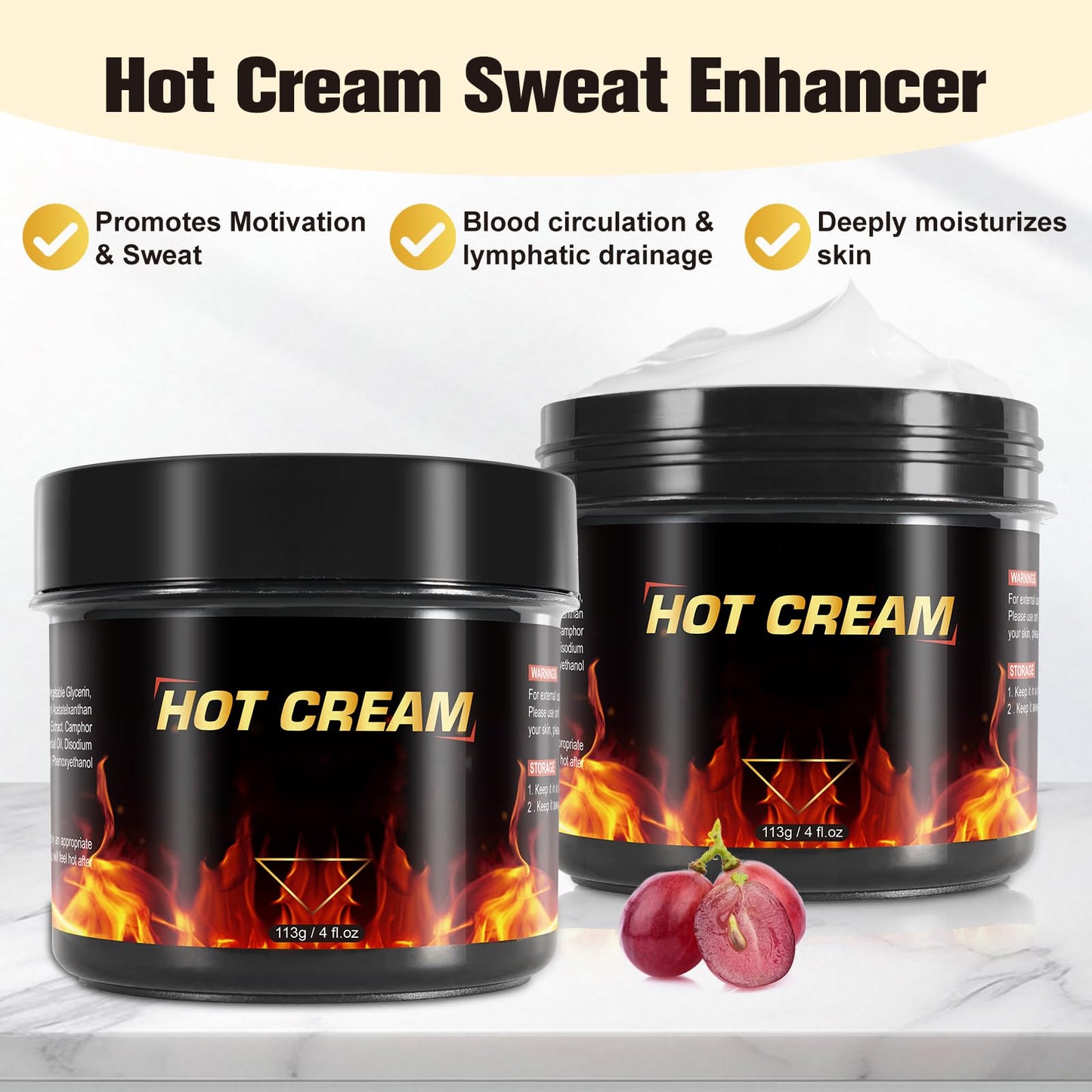 REBODUM Hot Sweat Cream 2 Pack, 4 oz Each Jar (Total 8 oz), Sweat Enhancer Cream for Women & Men, Workout Sweat Cream
