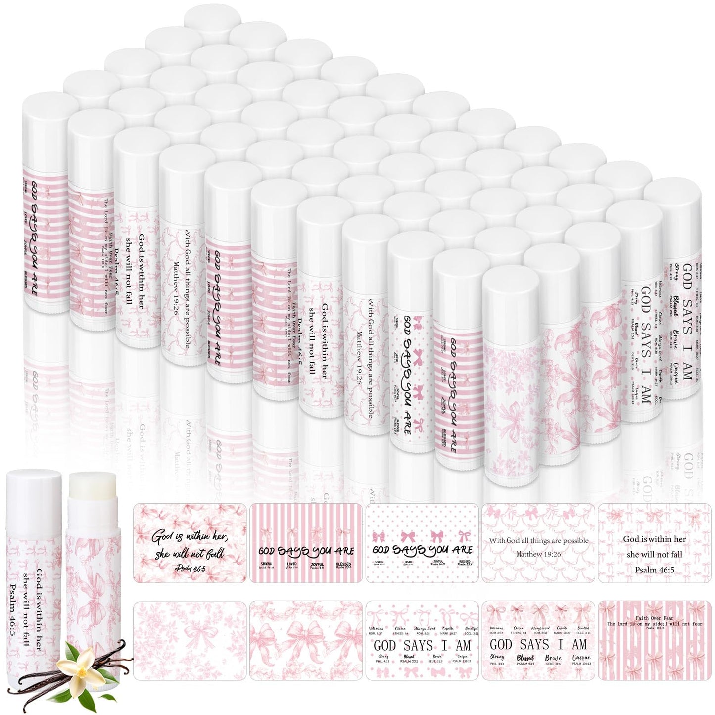 Dansib 50 Pack Christian Lip Balm Bulk Bible Verses Lip Balm Scripture Christian Gifts for Men Women Faith Religious Church Party Favor Inspirational Gift for Mother Teacher Staff Employee Coworker