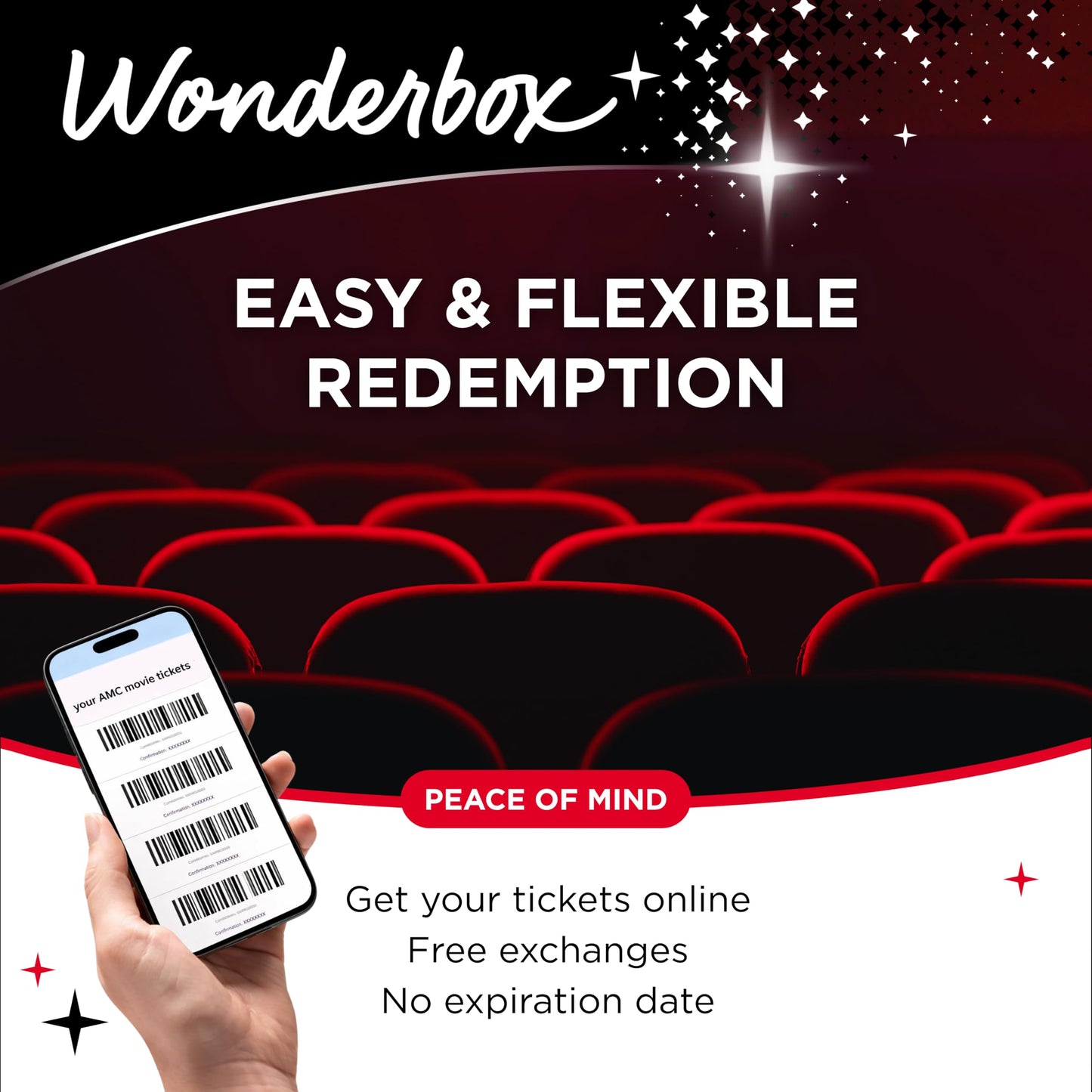 WONDERBOX AMC Movie Night Experience for 2, Gift Box with 2 Movie Tickets, Drinks & Popcorn, Valid at 550 Locations