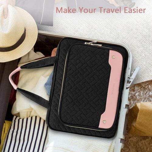 Wedama Toiletry Bag for Women, Hanging Travel Toiletry Bag with Jewelry Organizer Compartment Large Makeup Bag, PVC Waterproof Cosmetic Travel Bag Trips Camping Bathroom, Black+Pink
