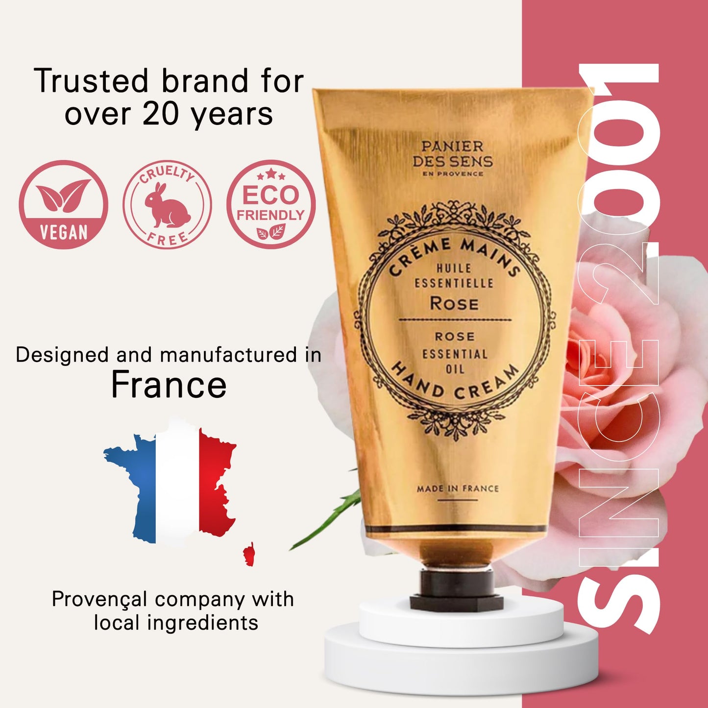 Panier des Sens – Rose Hand Cream – Moisturizing Hand Lotion for Dry Skin – Premium French Hand Cream, Softening Care for Women, 97% Natural Ingredients, 2.5 Fl Oz