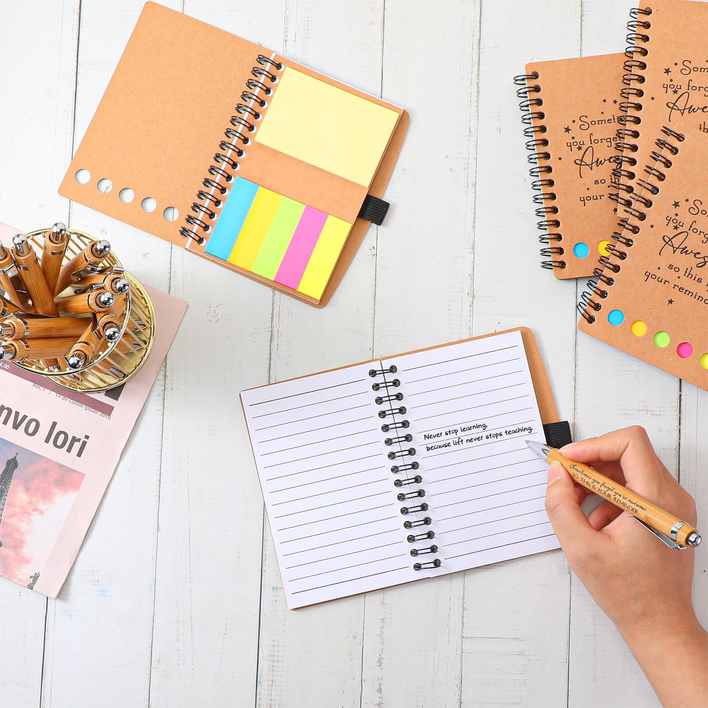 Chuangdi 10 Sets Back to School Teacher Gifts Appreciation Journal Inspirational Notebook with Sticky Notepad Ballpoint Pen Bulk Thank You Gifts for Student Staff Team Coworker Nurse(Kraft)