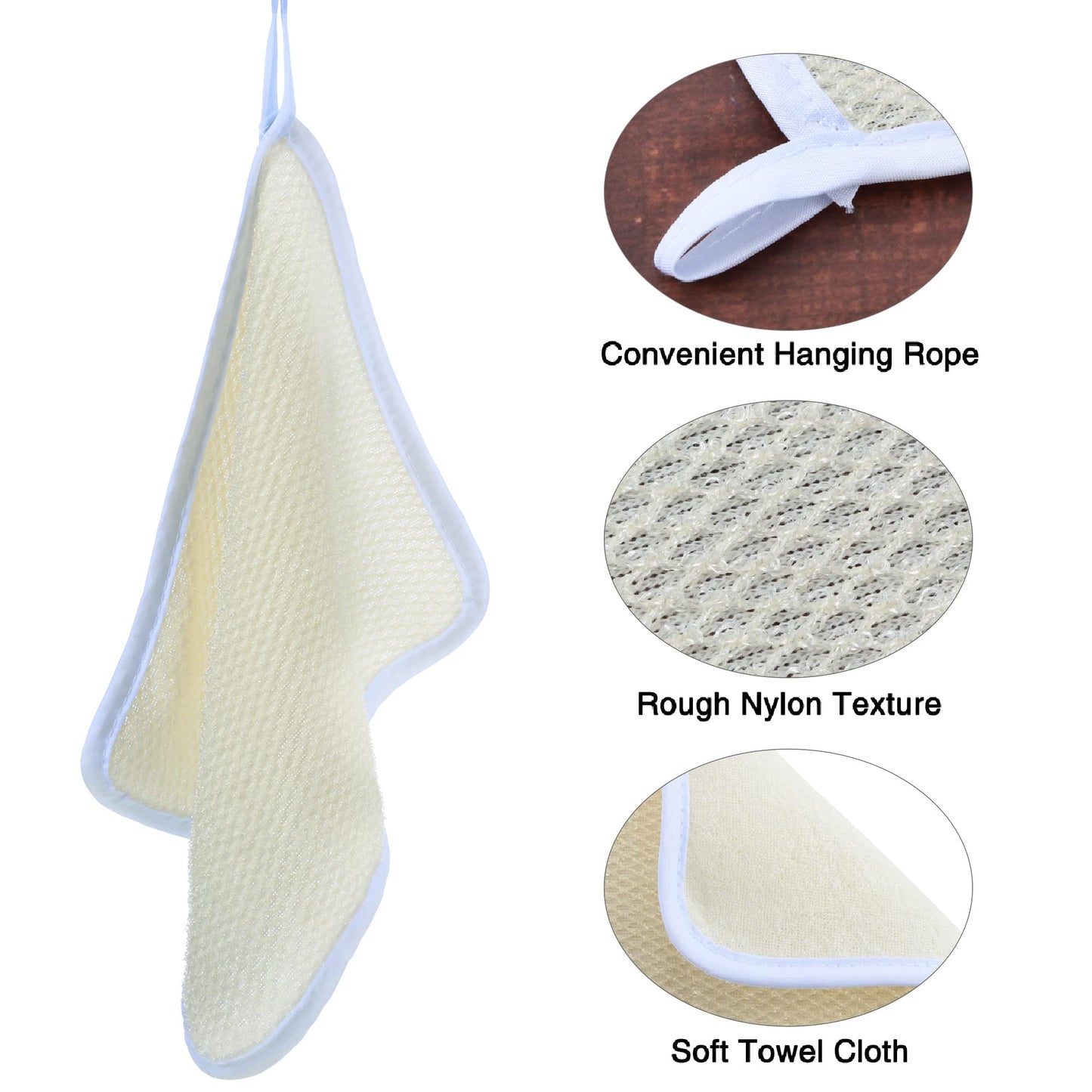 Blulu 5 Pcs Exfoliating Washcloth Set, Dual Sided for Face and Body, Bath Scrub Wash Cloth for Shower, Soft Body Exfoliating Cloth for Skin Care and Daily Use, 10.23 x 8.27 Inch