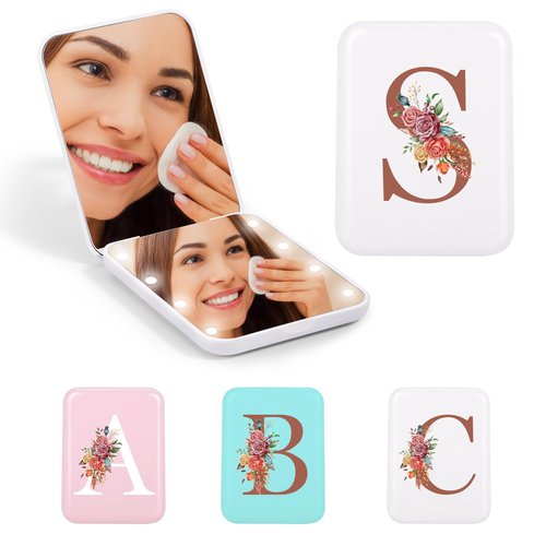 STINI Birthday Gifts for Women - Mom Birthday Gifts, Sister Birthday Gifts, Birthday Decorations, Happy Birthday, Compact White Lighted Makeup Mirror Initial S