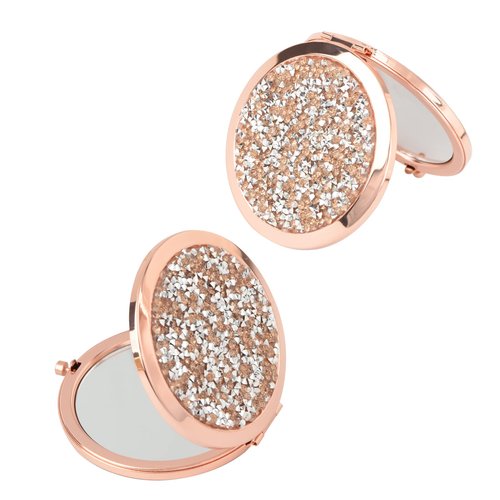 oaiqiy Oaiqiy Compact Mirror 2 Pieces, Handheld 2.75 Inch Travel Makeup Mirror, 1X/2X Magnifying Round Pocket Makeup Mirror(Rose Rose Gold Pack