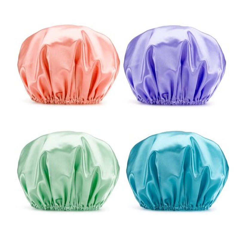 AmazerBath Shower Cap, 4-Pack Shower Caps for Women, Double Waterproof Layers Bathing Shower Hair Caps Protection EVA Shower Caps Reusable, Large Size