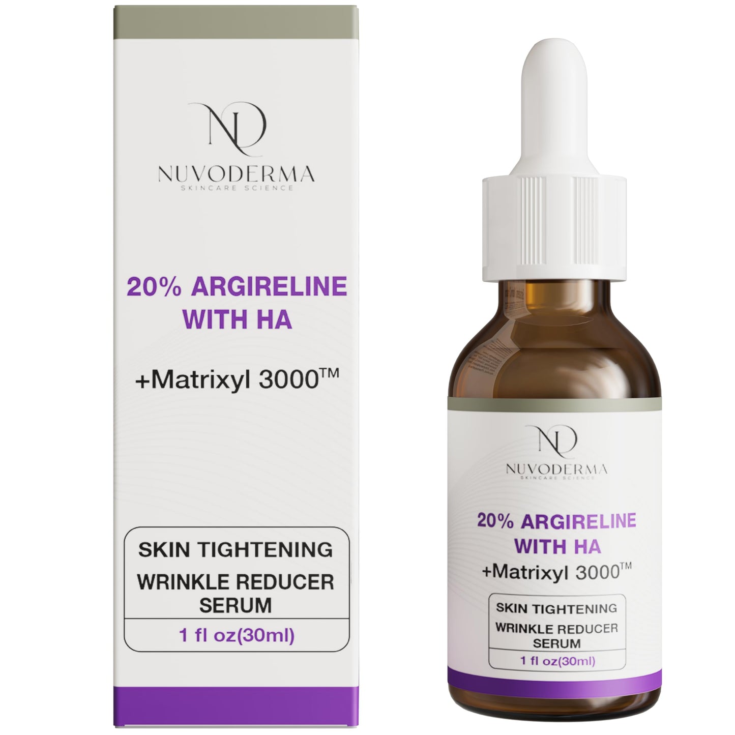 Nuvoderma Argireline Serum – 20% Argireline and Matrixyl 3000 - Face Serum Tightening with Hyaluronic Acid and Vitamin C – Lightweight Texture – 1 fl. oz.