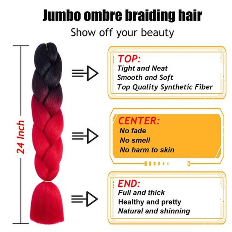 TENGSHUO FLY Black to Red Braiding Hair 1 Packs Synthetic Braid Hair Extensions Ombre Braiding Hair 24" or Box Braids Twist Crochet Braids(24"1Pack,Black to Red-B1)