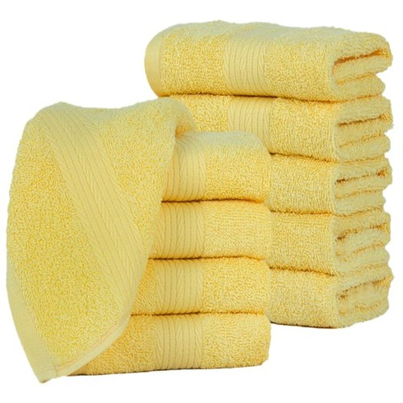 Ample Decor Wash Cloths Pack of 10, Oeko Tex Certified 600 GSM 100% Cotton Soft Absorbent, Premium Quality Durable Machine Washable, Ideal for Bathroom, Pool, Hotel, Spa – Yellow