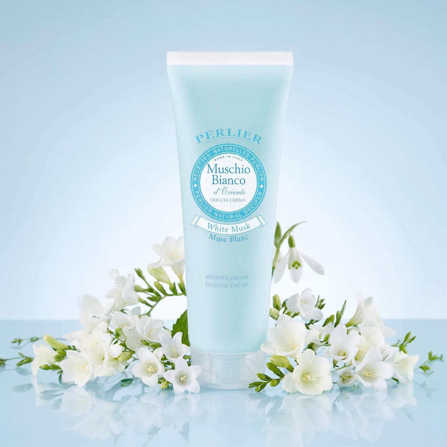 Perlier: "Muschio Bianco d'Oriente" Shower Cream, White Musk Scent 8.4 Fluid Ounces (250mL) Tube [ Italian Import ]