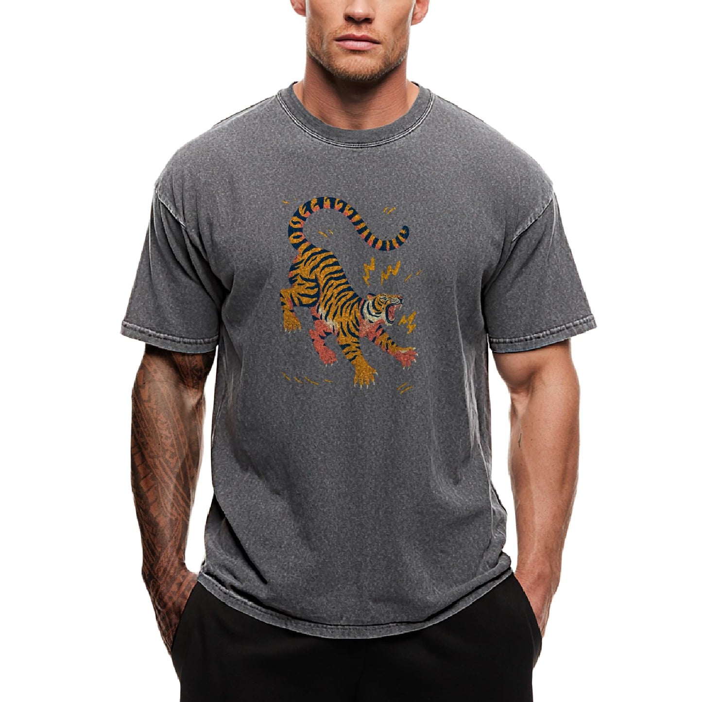 domirica Street Shirts for Men Solid Grey 100% Cotton Acid Washed Mens Graphic Tee Baggy Oversized 2026 Summer Gym Beach Men Clothes Apparel,2XL
